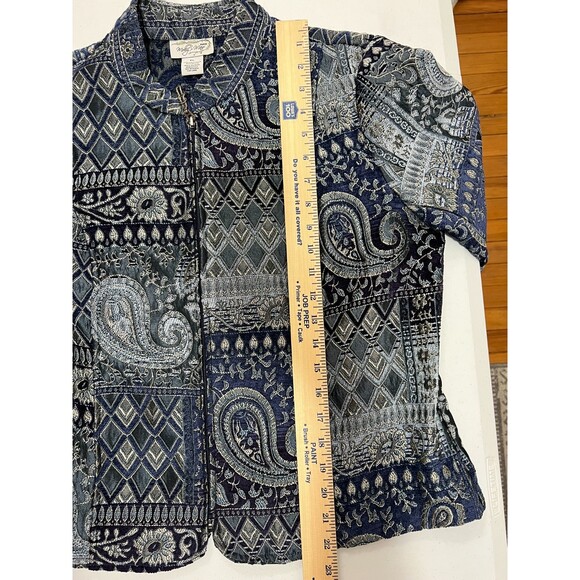 Molly + Maxx Women's Blue Print Tapestry Zip Up Jacket Size L Petite - Picture 8 of 9
